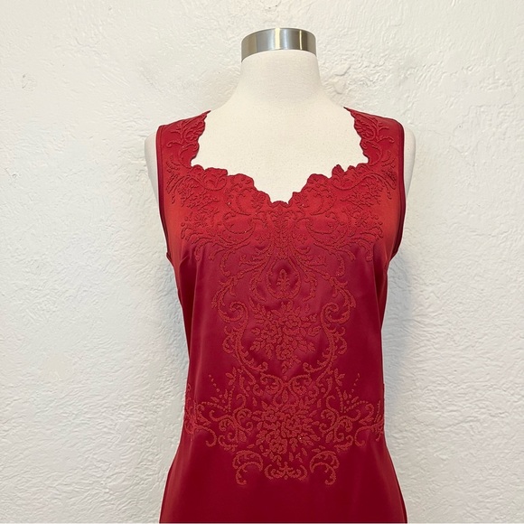 Vintage 90s Y2K Dress Sheath Red Satin Beaded Goth Gothic Retro CDC 6 - Picture 3 of 16